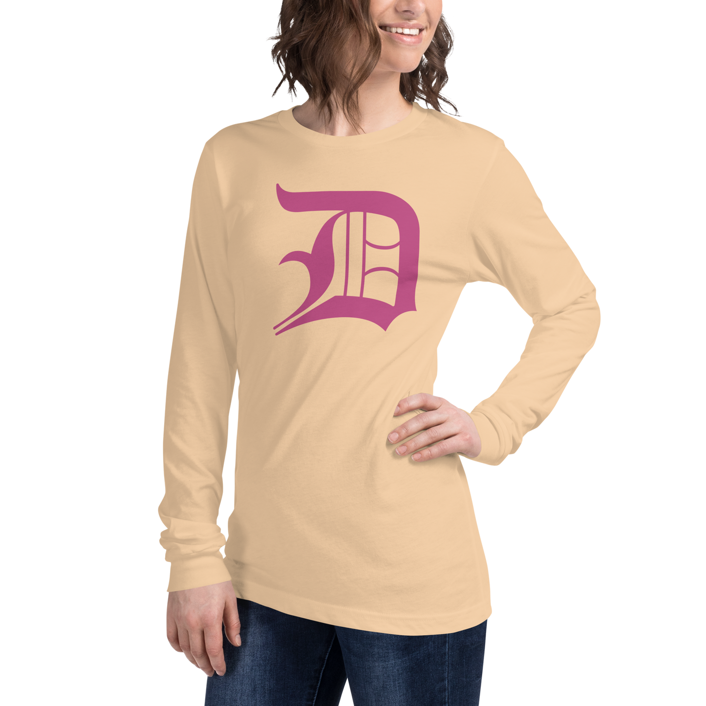 Detroit 'Old English D' T-Shirt (Apple Blossom Pink) | Unisex Long Sleeve