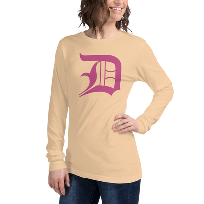 Detroit 'Old English D' T-Shirt (Apple Blossom Pink) | Unisex Long Sleeve