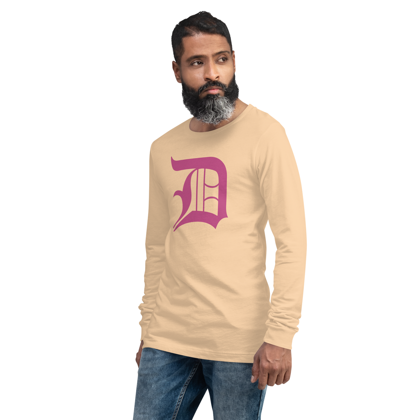 Detroit 'Old English D' T-Shirt (Apple Blossom Pink) | Unisex Long Sleeve