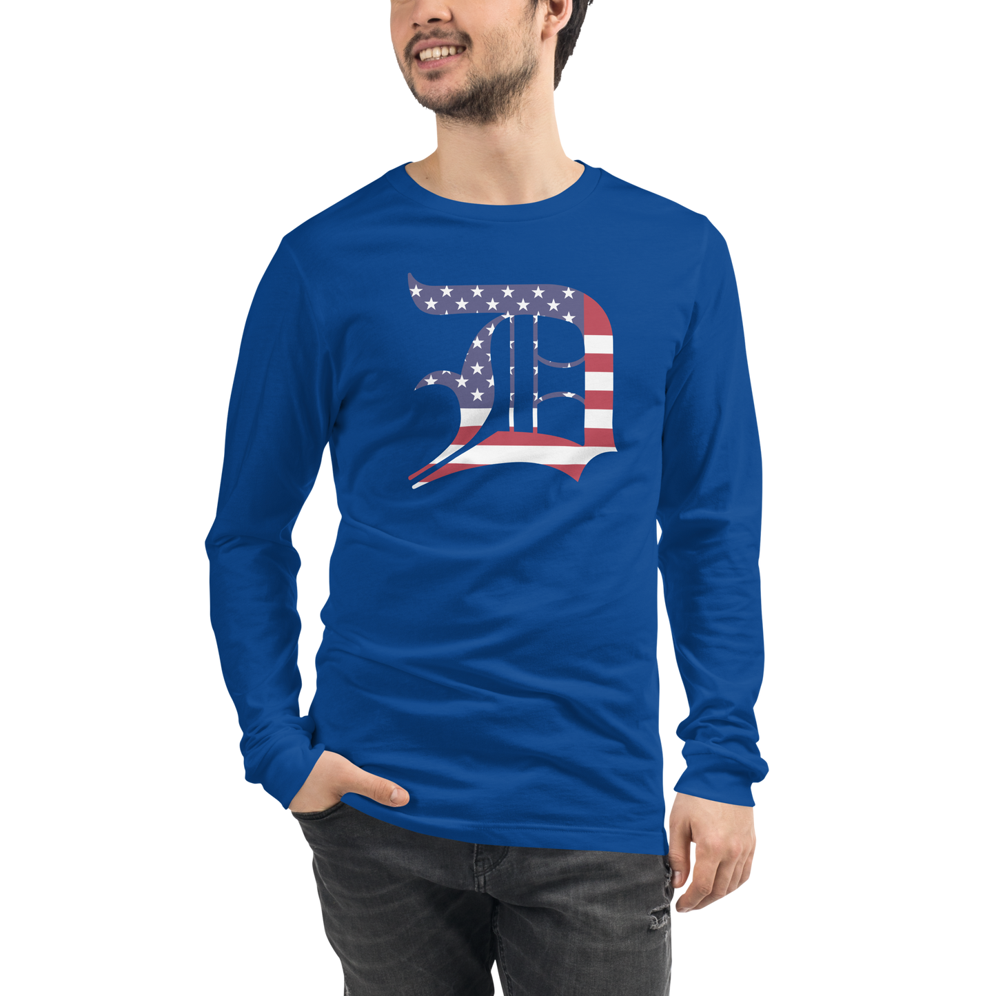 Detroit 'Old English D' T-Shirt (Patriotic Edition) | Unisex Long Sleeve