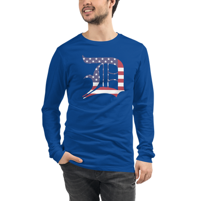 Detroit 'Old English D' T-Shirt (Patriotic Edition) | Unisex Long Sleeve