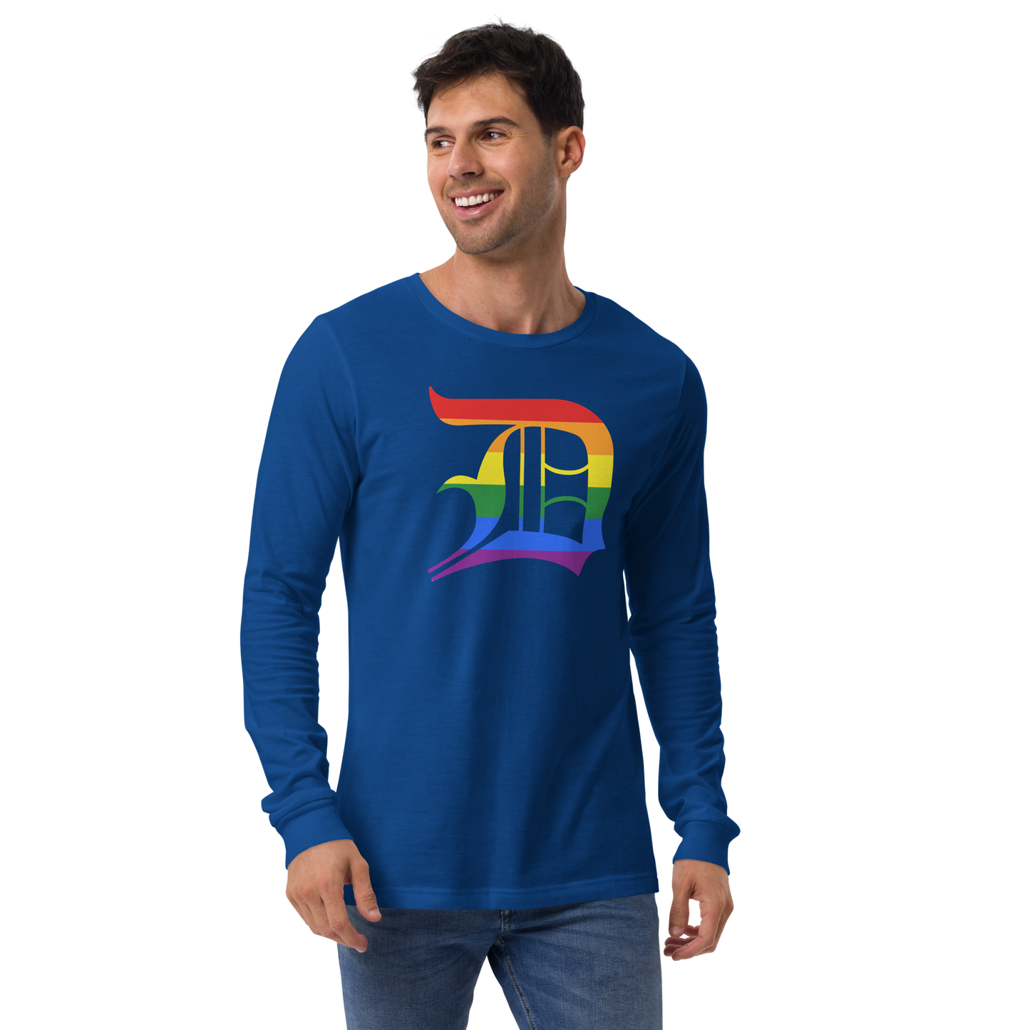 Detroit 'Old English D' T-Shirt (Rainbow Pride Edition) | Unisex Long Sleeve