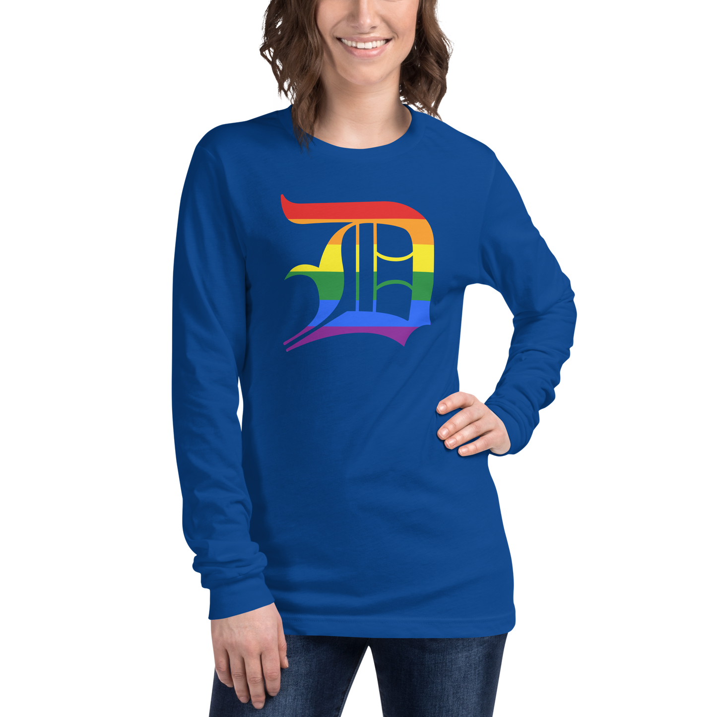 Detroit 'Old English D' T-Shirt (Rainbow Pride Edition) | Unisex Long Sleeve