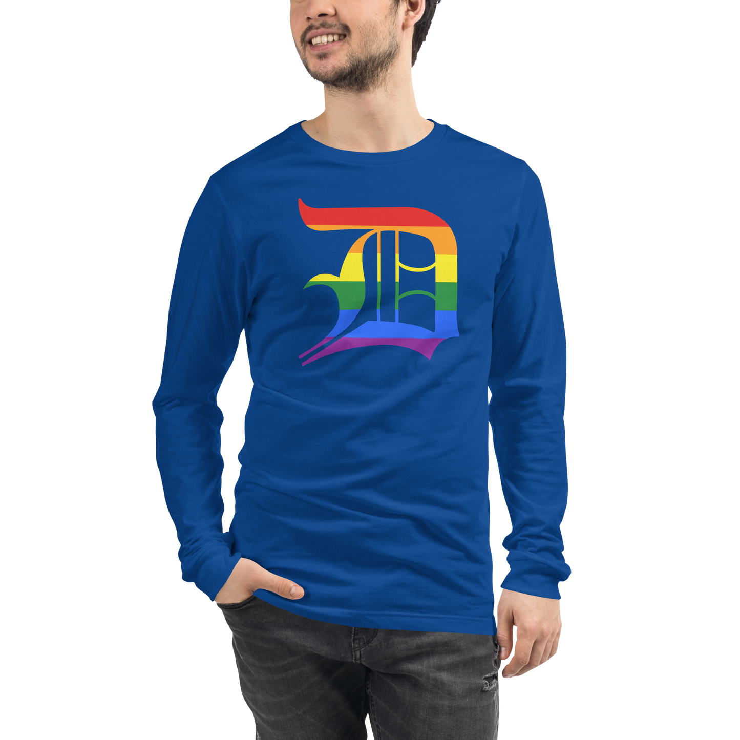 Detroit 'Old English D' T-Shirt (Rainbow Pride Edition) | Unisex Long Sleeve