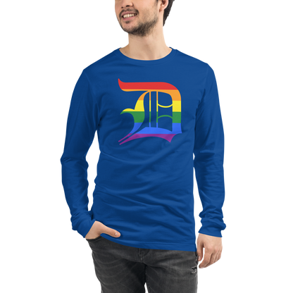 Detroit 'Old English D' T-Shirt (Rainbow Pride Edition) | Unisex Long Sleeve