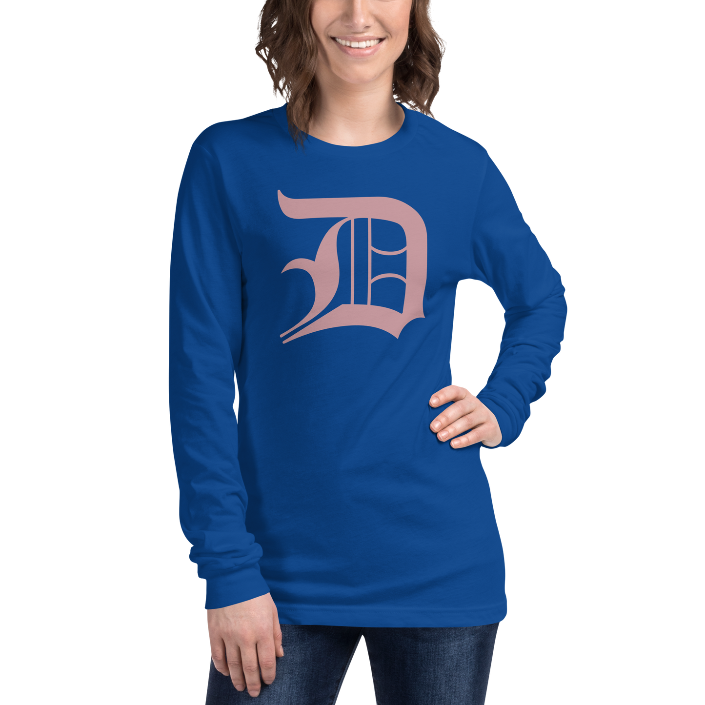 Detroit 'Old English D' T-Shirt (Cherry Blossom Pink) | Unisex Long Sleeve