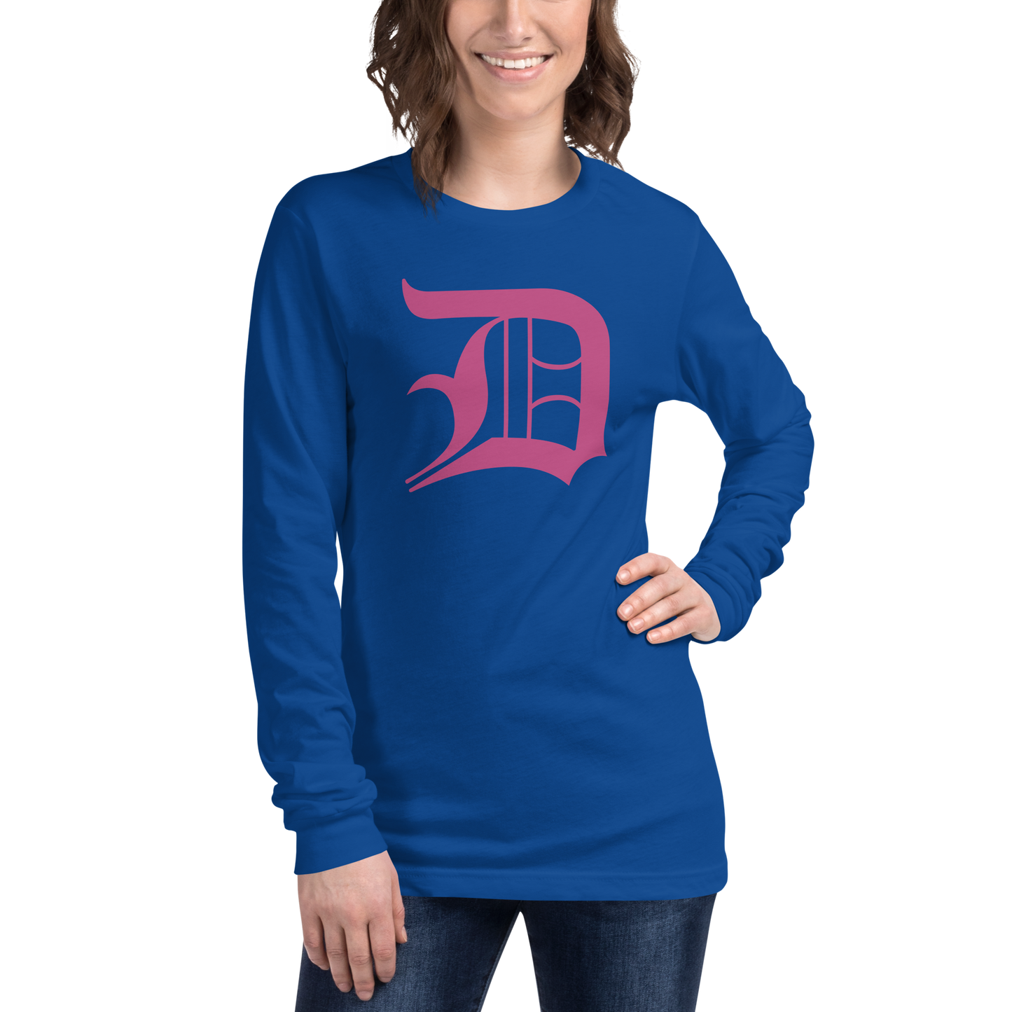 Detroit 'Old English D' T-Shirt (Apple Blossom Pink) | Unisex Long Sleeve