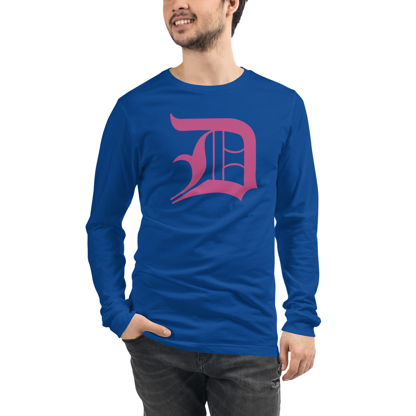 Detroit 'Old English D' T-Shirt (Apple Blossom Pink) | Unisex Long Sleeve