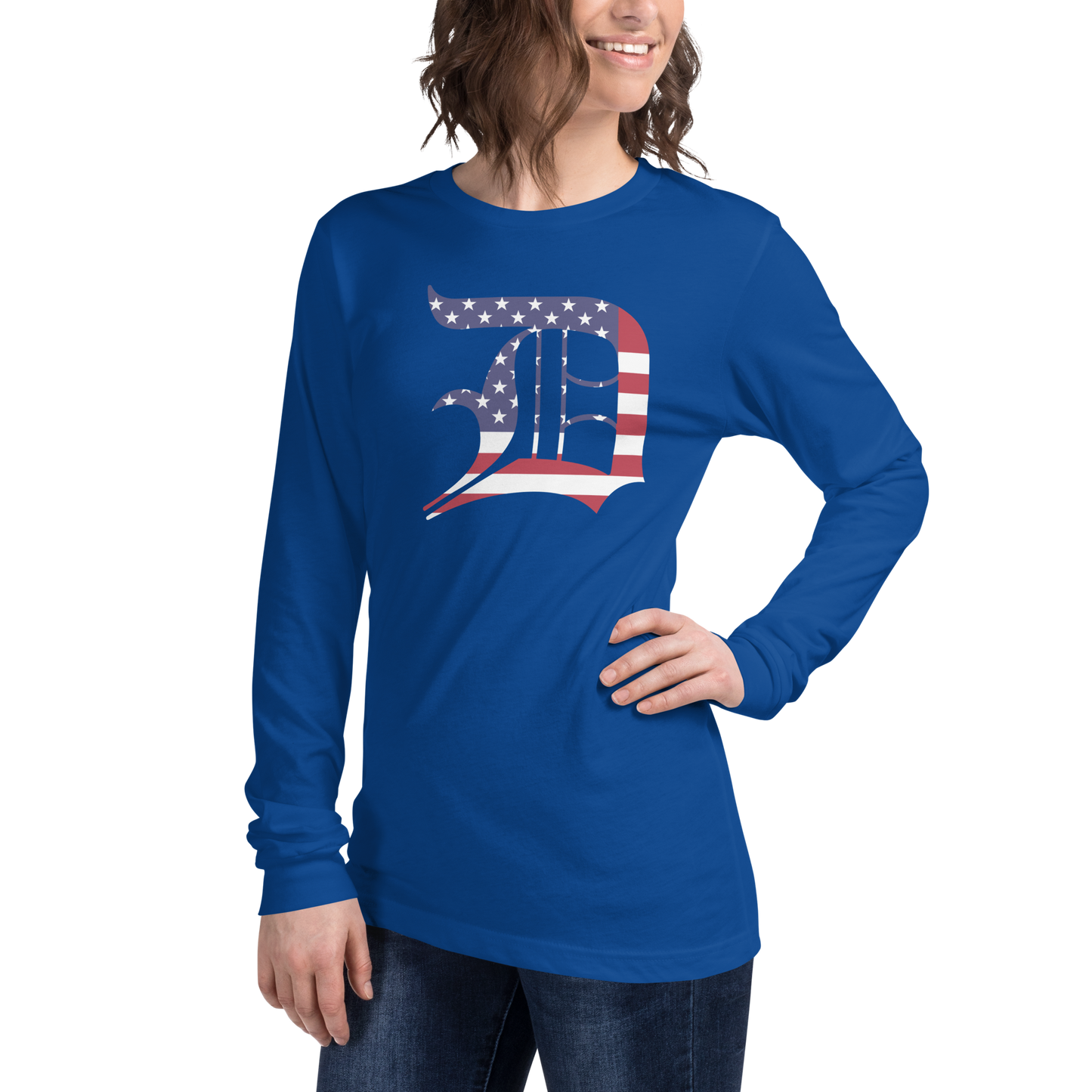 Detroit 'Old English D' T-Shirt (Patriotic Edition) | Unisex Long Sleeve