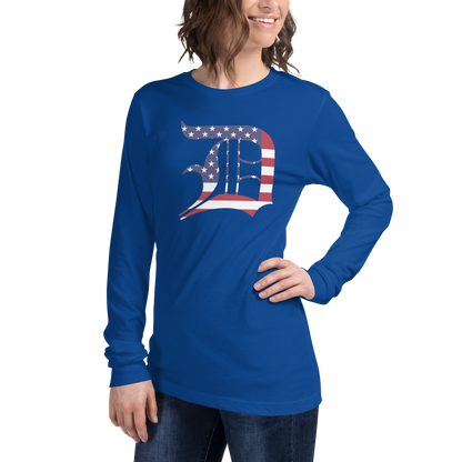 Detroit 'Old English D' T-Shirt (Patriotic Edition) | Unisex Long Sleeve