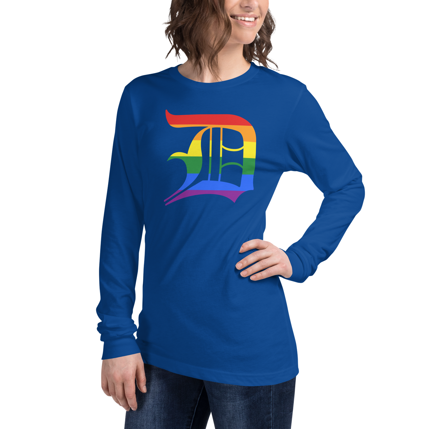 Detroit 'Old English D' T-Shirt (Rainbow Pride Edition) | Unisex Long Sleeve