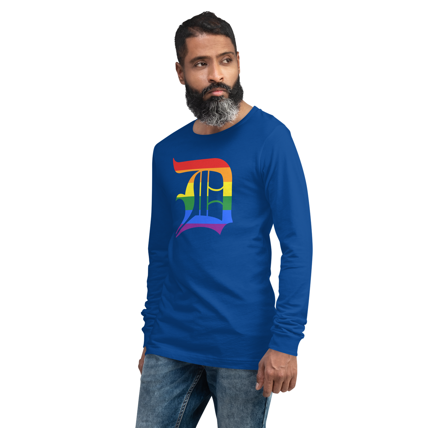 Detroit 'Old English D' T-Shirt (Rainbow Pride Edition) | Unisex Long Sleeve