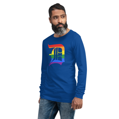 Detroit 'Old English D' T-Shirt (Rainbow Pride Edition) | Unisex Long Sleeve