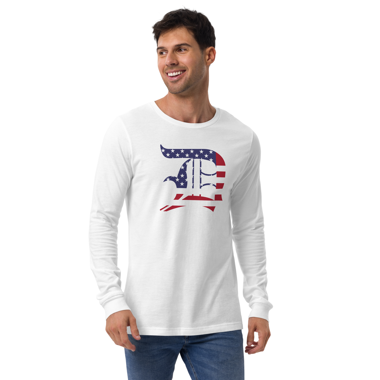 Detroit 'Old English D' T-Shirt (Patriotic Edition) | Unisex Long Sleeve