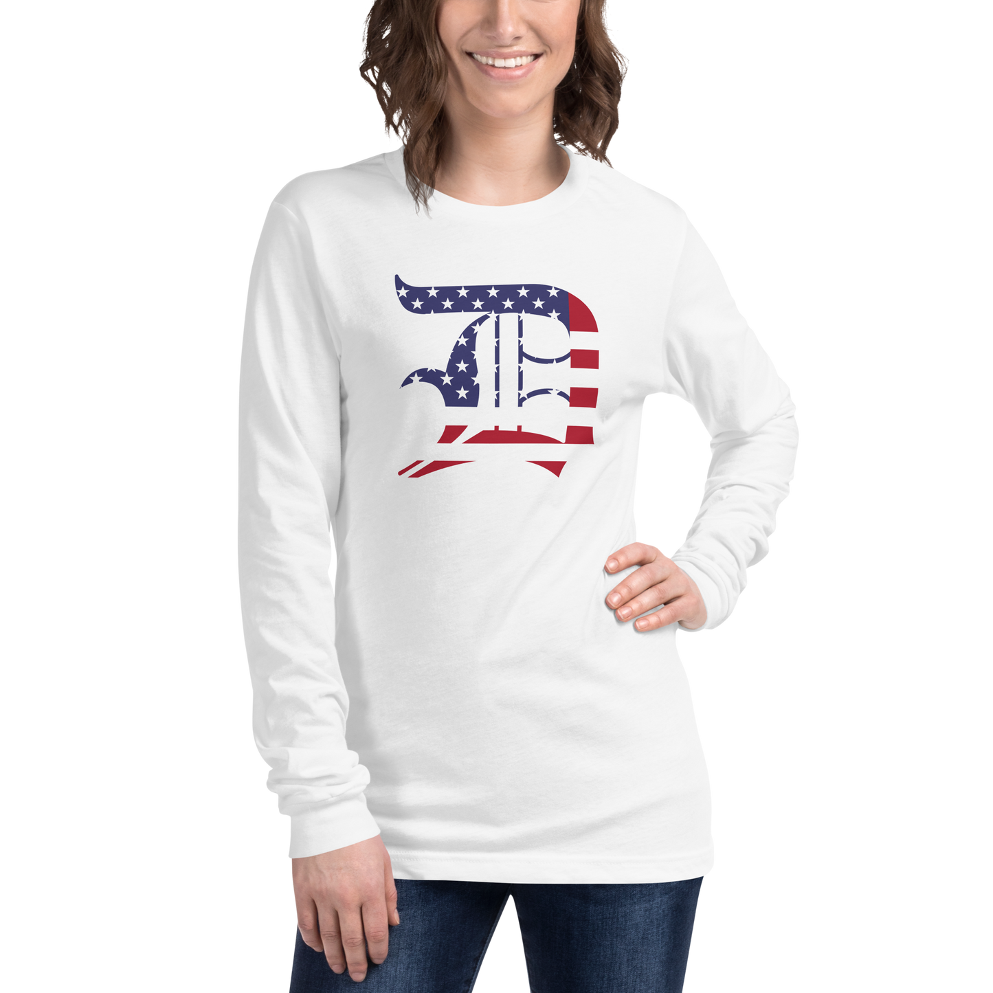 Detroit 'Old English D' T-Shirt (Patriotic Edition) | Unisex Long Sleeve