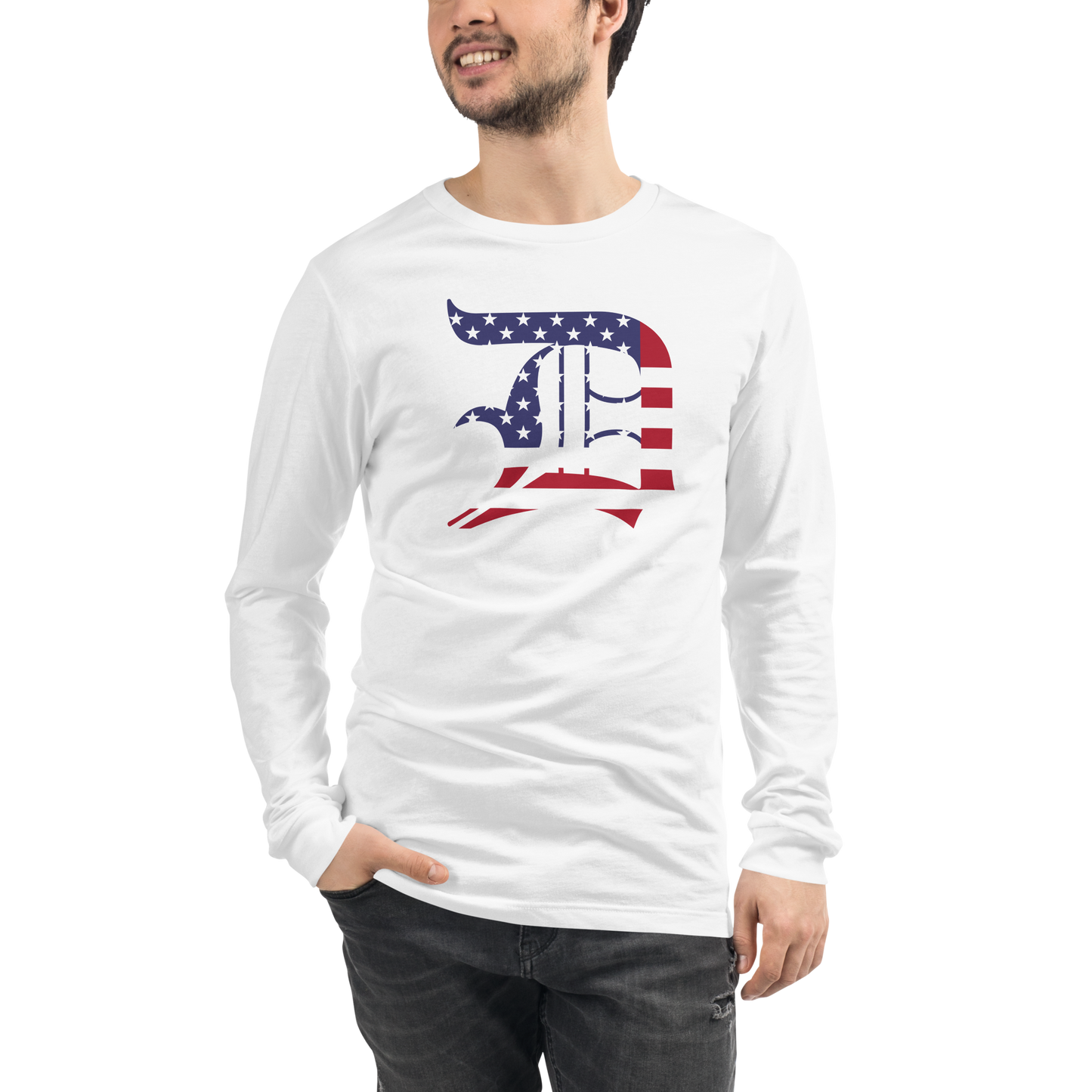 Detroit 'Old English D' T-Shirt (Patriotic Edition) | Unisex Long Sleeve