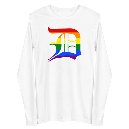 Detroit 'Old English D' T-Shirt (Rainbow Pride Edition) | Unisex Long Sleeve