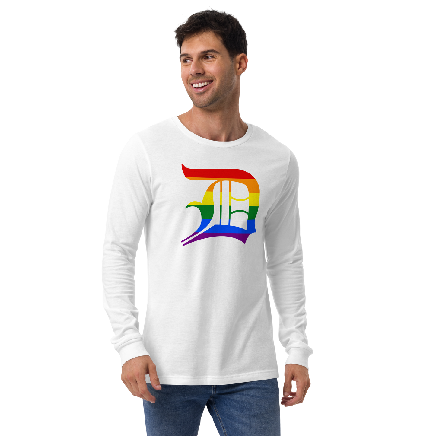 Detroit 'Old English D' T-Shirt (Rainbow Pride Edition) | Unisex Long Sleeve