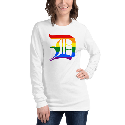 Detroit 'Old English D' T-Shirt (Rainbow Pride Edition) | Unisex Long Sleeve