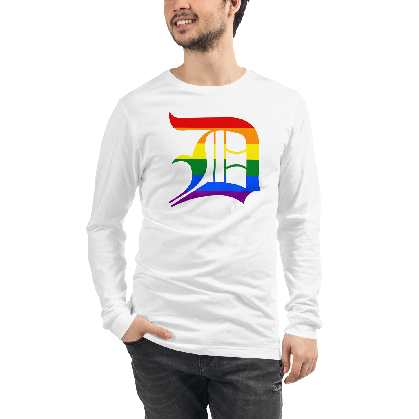 Detroit 'Old English D' T-Shirt (Rainbow Pride Edition) | Unisex Long Sleeve