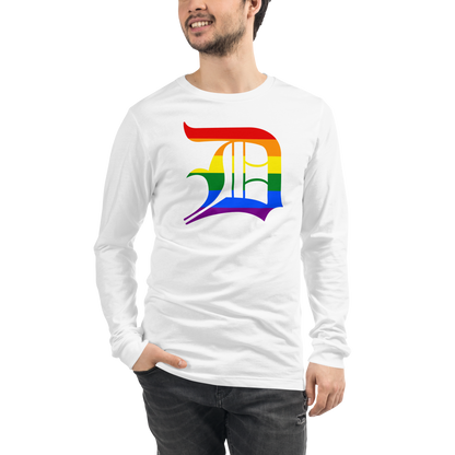 Detroit 'Old English D' T-Shirt (Rainbow Pride Edition) | Unisex Long Sleeve