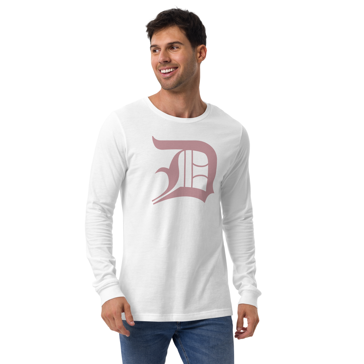 Detroit 'Old English D' T-Shirt (Cherry Blossom Pink) | Unisex Long Sleeve