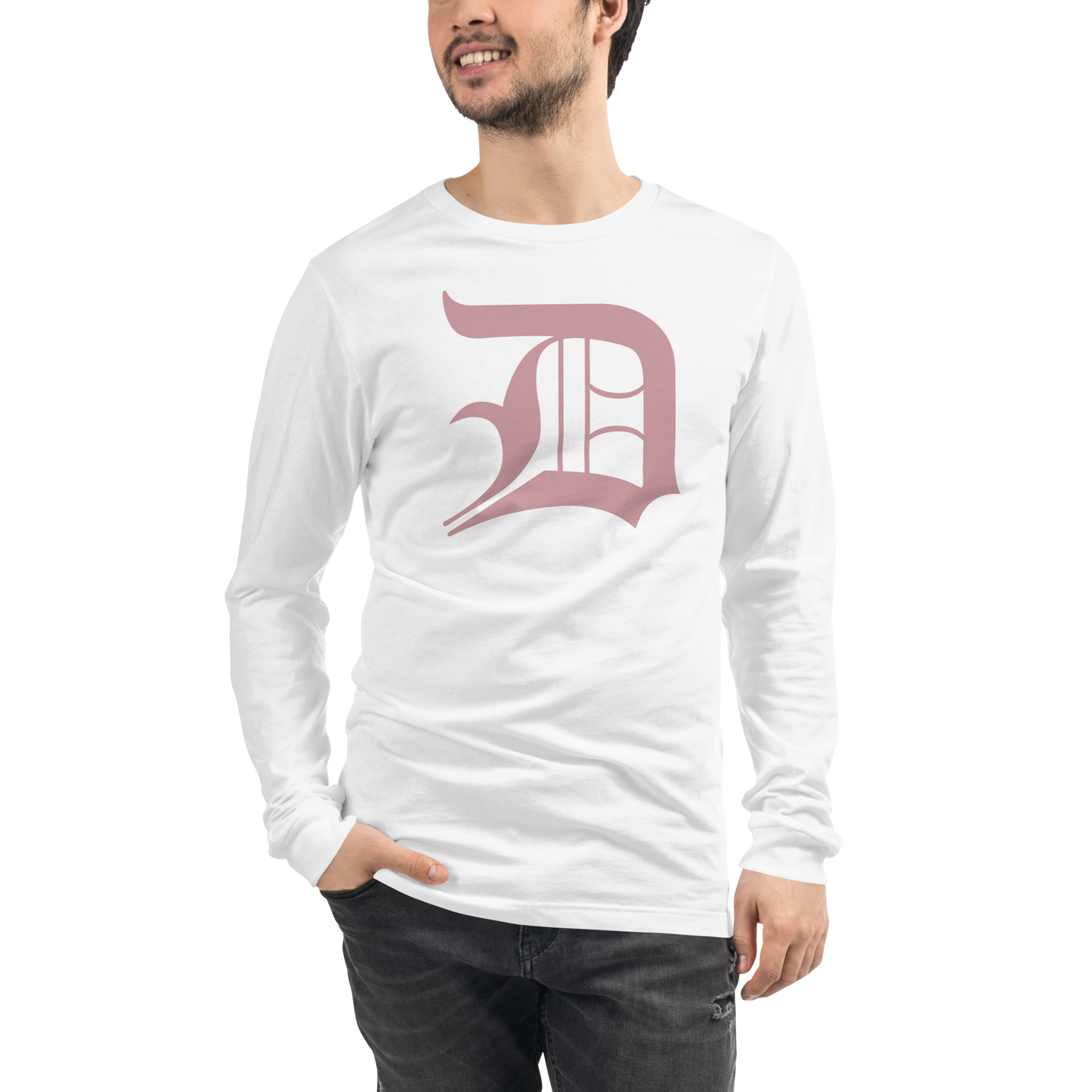 Detroit 'Old English D' T-Shirt (Cherry Blossom Pink) | Unisex Long Sleeve