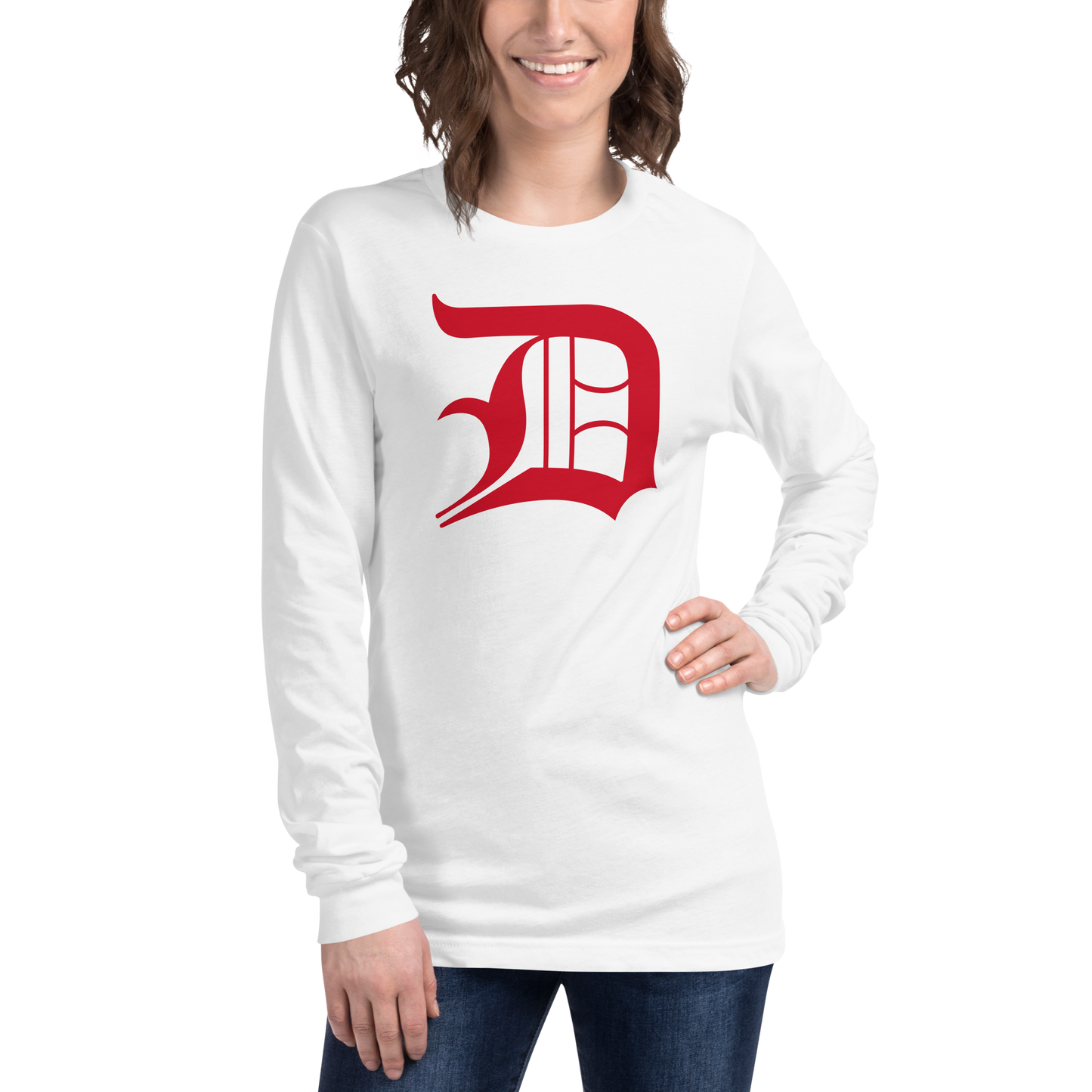 Detroit 'Old English D' T-Shirt (Aliform Red) | Unisex Long Sleeve