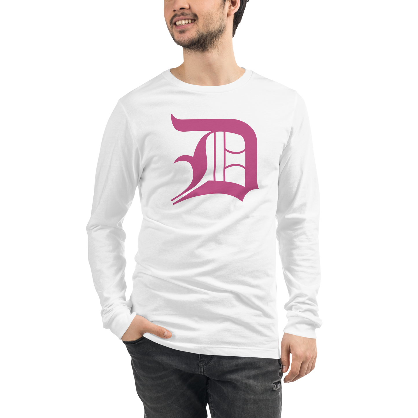 Detroit 'Old English D' T-Shirt (Apple Blossom Pink) | Unisex Long Sleeve