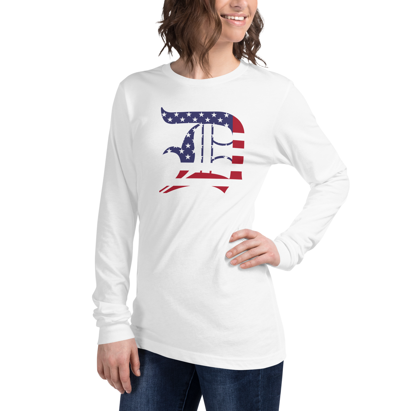 Detroit 'Old English D' T-Shirt (Patriotic Edition) | Unisex Long Sleeve