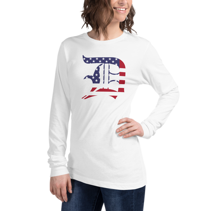 Detroit 'Old English D' T-Shirt (Patriotic Edition) | Unisex Long Sleeve