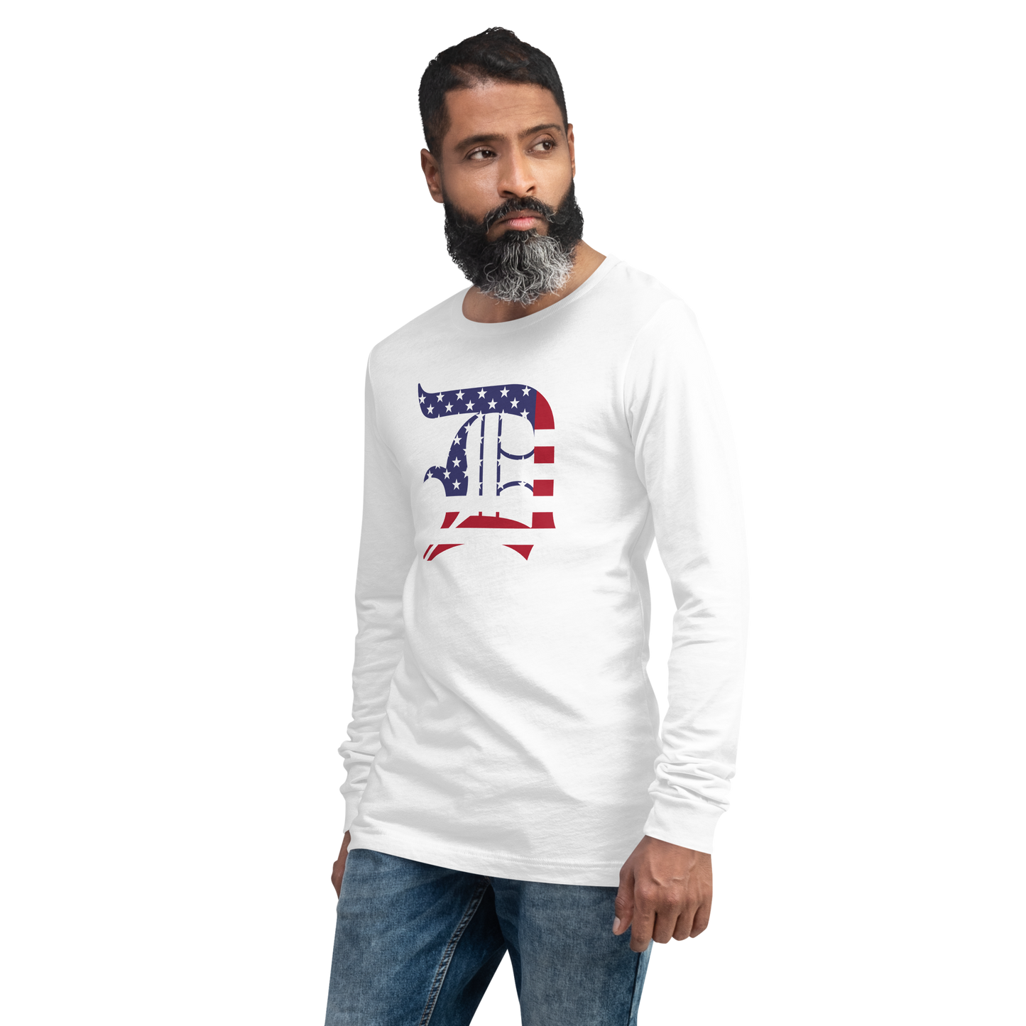 Detroit 'Old English D' T-Shirt (Patriotic Edition) | Unisex Long Sleeve