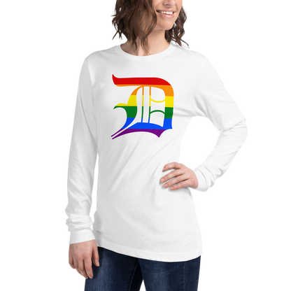 Detroit 'Old English D' T-Shirt (Rainbow Pride Edition) | Unisex Long Sleeve