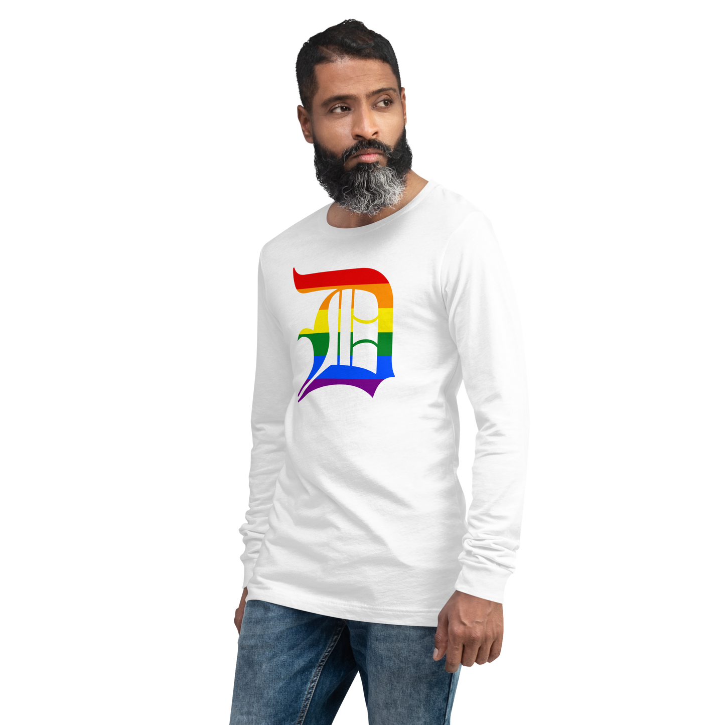 Detroit 'Old English D' T-Shirt (Rainbow Pride Edition) | Unisex Long Sleeve