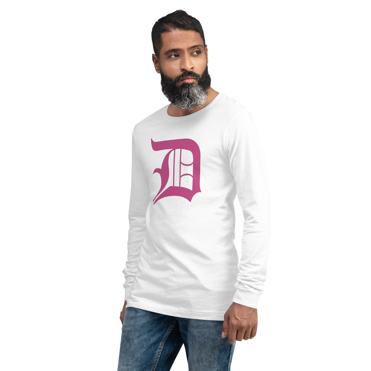 Detroit 'Old English D' T-Shirt (Apple Blossom Pink) | Unisex Long Sleeve