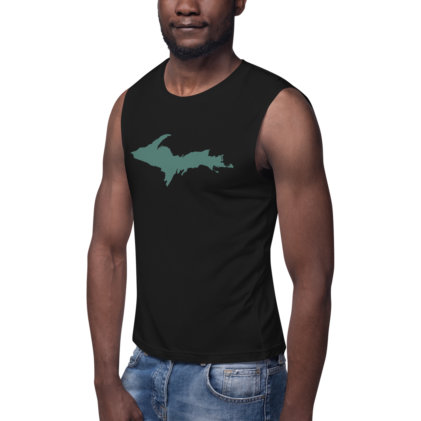 Michigan Upper Peninsula Muscle Shirt (w/ Copper Green UP Outline)