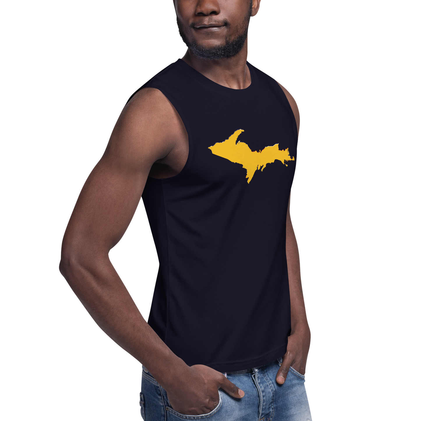 Michigan Upper Peninsula Muscle Shirt (w/ Gold UP Outline)