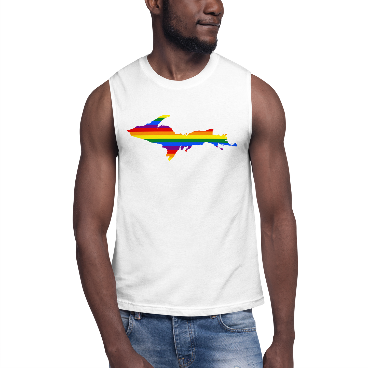 Michigan Upper Peninsula Muscle Shirt (w/ UP Rainbow Pride Flag)