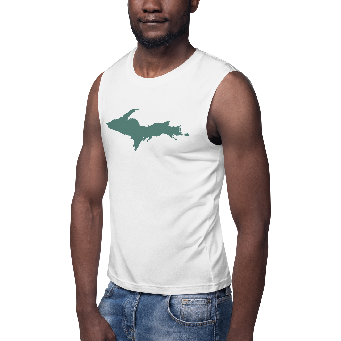 Michigan Upper Peninsula Muscle Shirt (w/ Copper Green UP Outline)