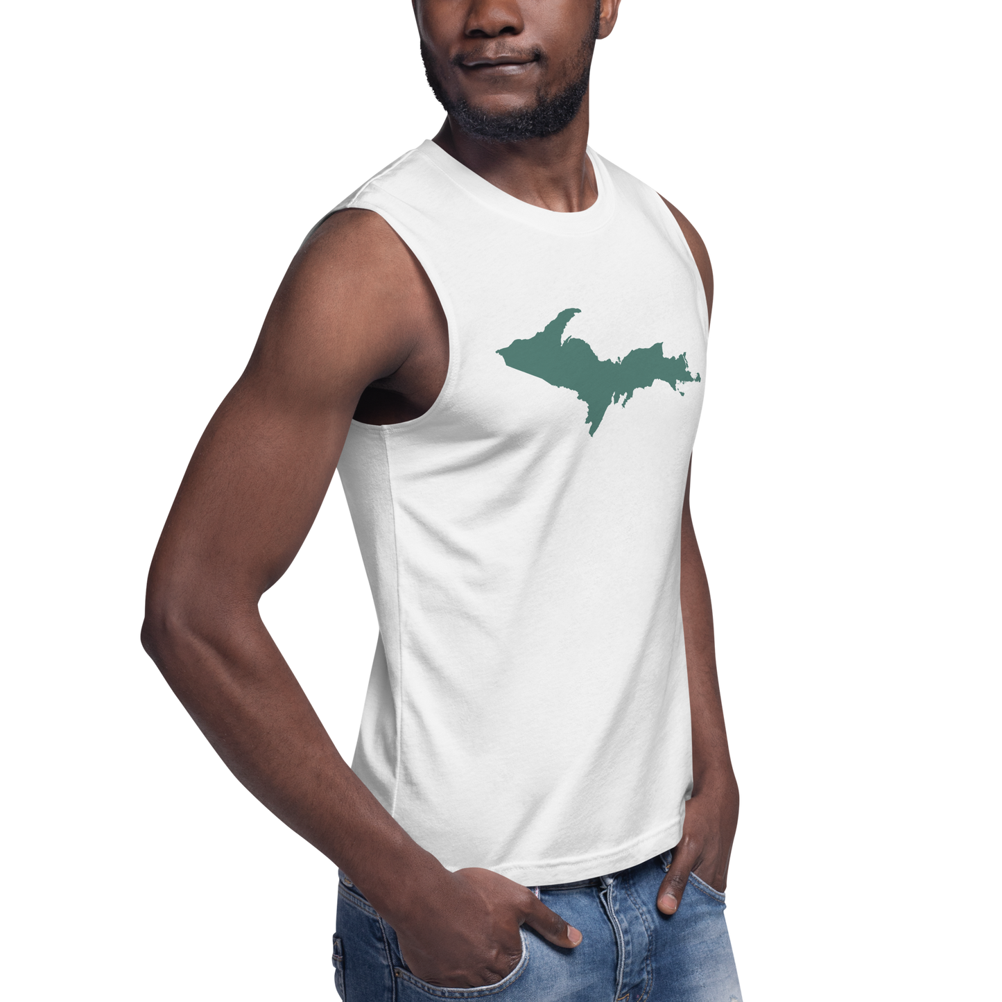 Michigan Upper Peninsula Muscle Shirt (w/ Copper Green UP Outline)