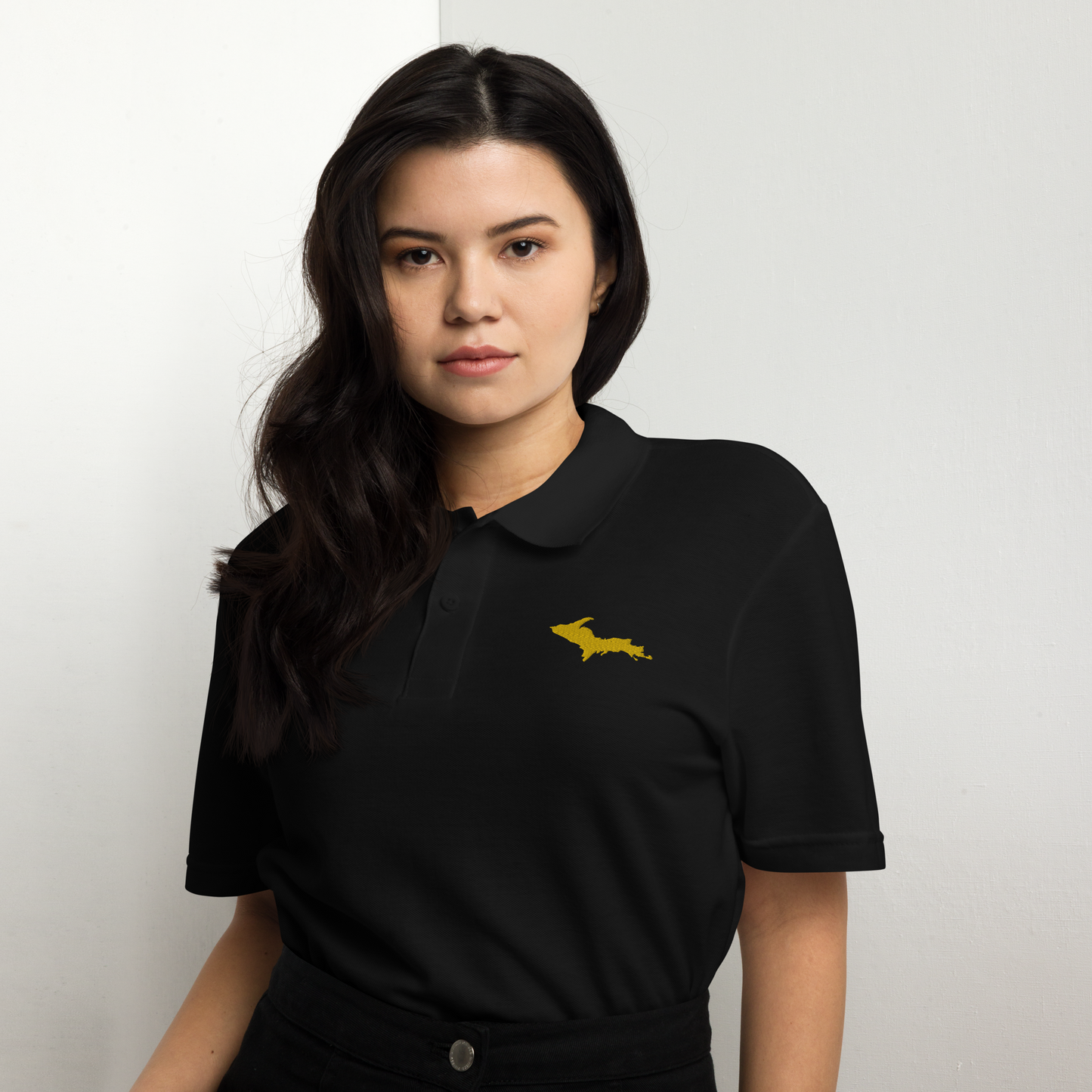 Michigan Upper Peninsula Polo Shirt (w/ Gold UP Outline) | Unisex Pique