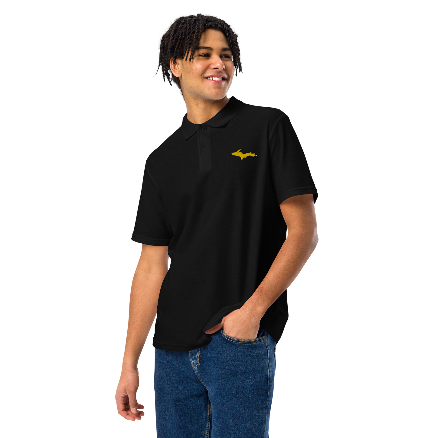 Michigan Upper Peninsula Polo Shirt (w/ Gold UP Outline) | Unisex Pique