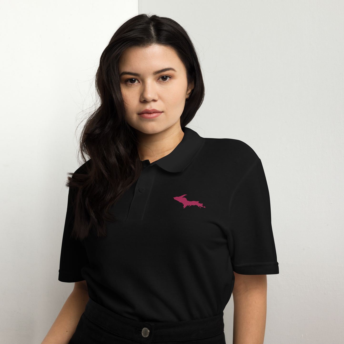 Michigan Upper Peninsula Polo Shirt (w/ Pink UP Outline) | Unisex Pique