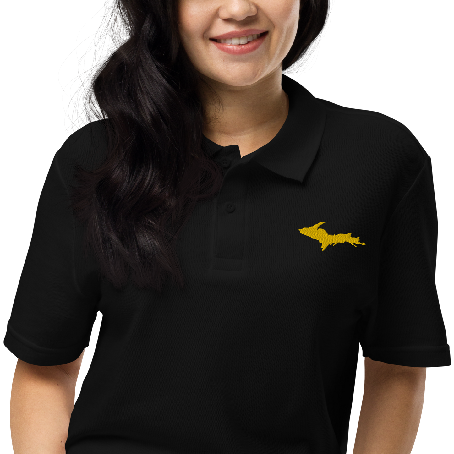 Michigan Upper Peninsula Polo Shirt (w/ Gold UP Outline) | Unisex Pique