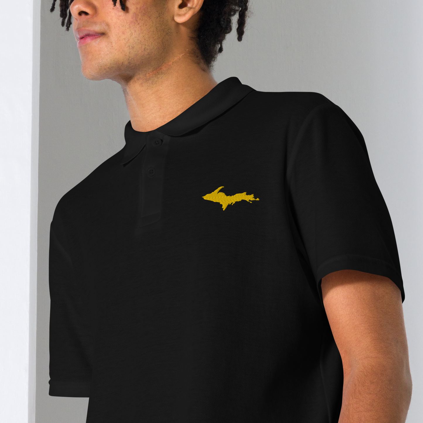 Michigan Upper Peninsula Polo Shirt (w/ Gold UP Outline) | Unisex Pique