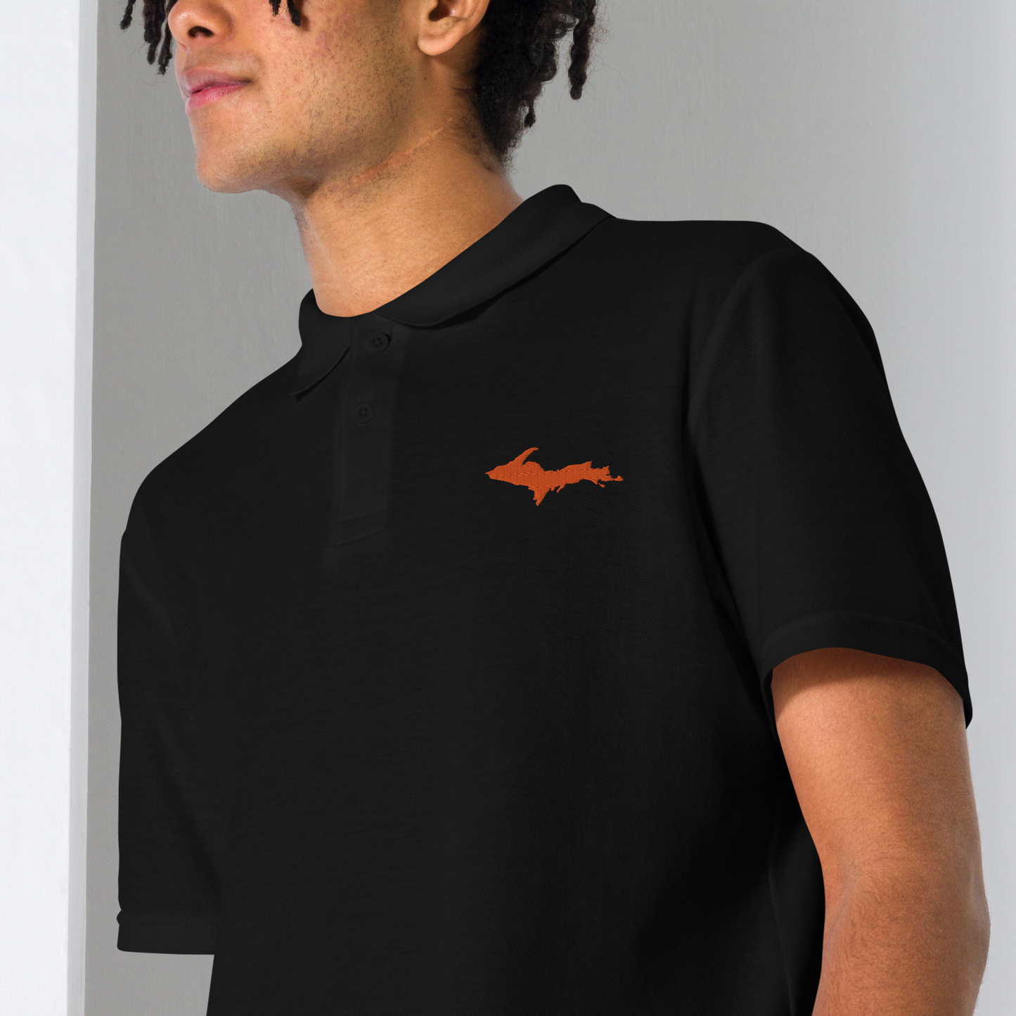 Michigan Upper Peninsula Polo Shirt (w/ Orange UP Outline) | Unisex Pique