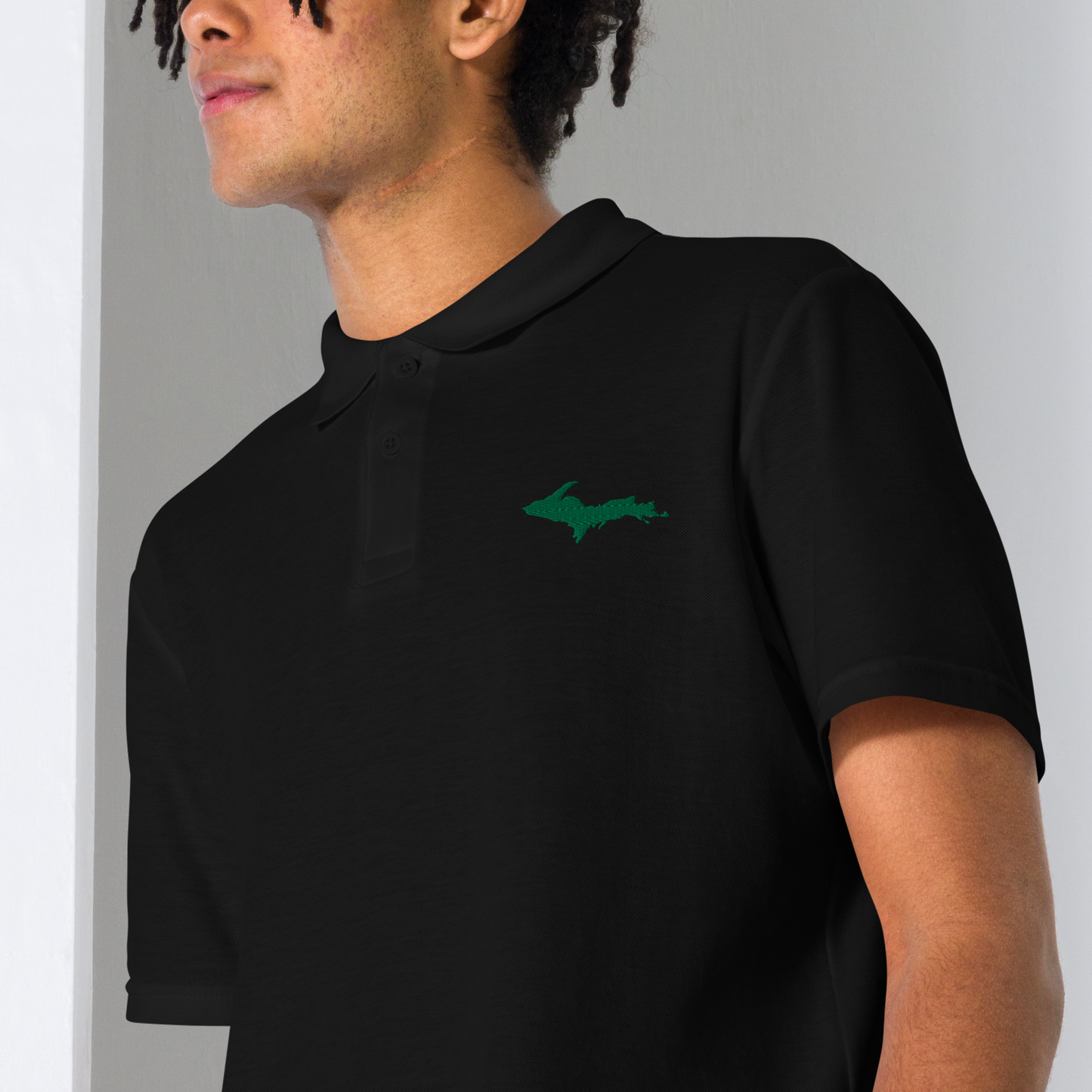 Michigan Upper Peninsula Polo Shirt (w/ Green UP Outline) | Unisex Pique