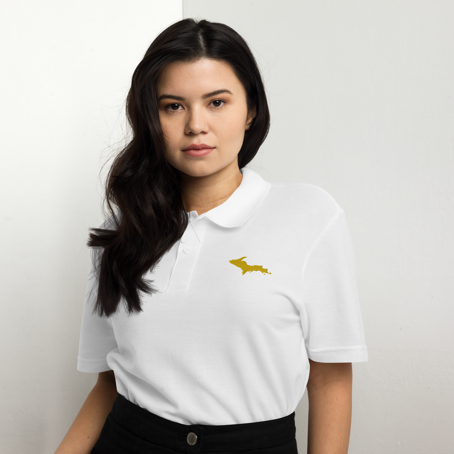 Michigan Upper Peninsula Polo Shirt (w/ Gold UP Outline) | Unisex Pique