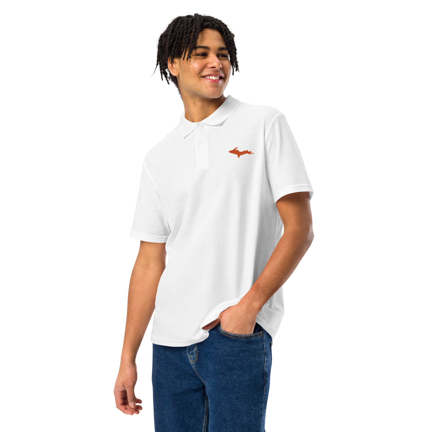 Michigan Upper Peninsula Polo Shirt (w/ Orange UP Outline) | Unisex Pique