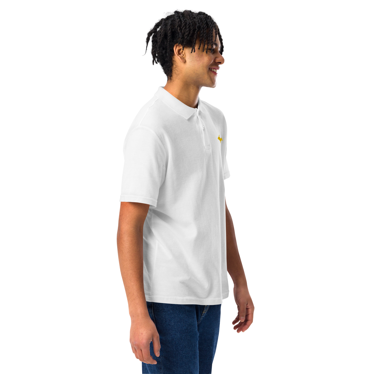 Michigan Upper Peninsula Polo Shirt (w/ Gold UP Outline) | Unisex Pique